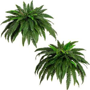 Set of 2 Large Hanging Fake Boston Ferns 48in Lush Greenery Home Decor
